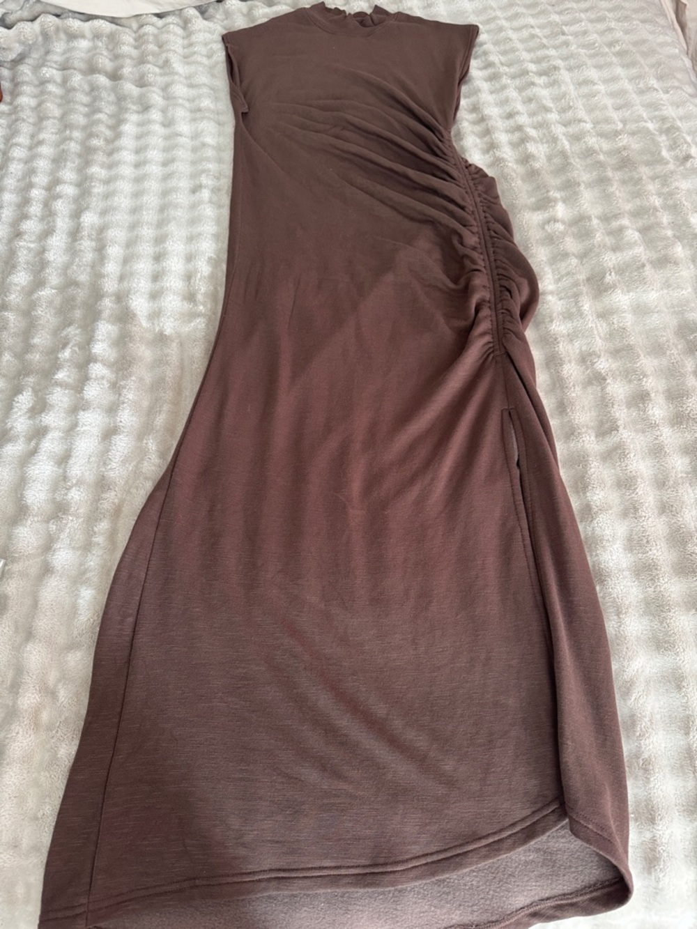 Brown Ruched Midi Dress - Brand: